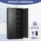 Metal Garage Storage Cabinet,Tall Black Cabinet with Doors and Adjustbale Shelves,Lockable Tool Cabinet for Garage,Basement,Home Office