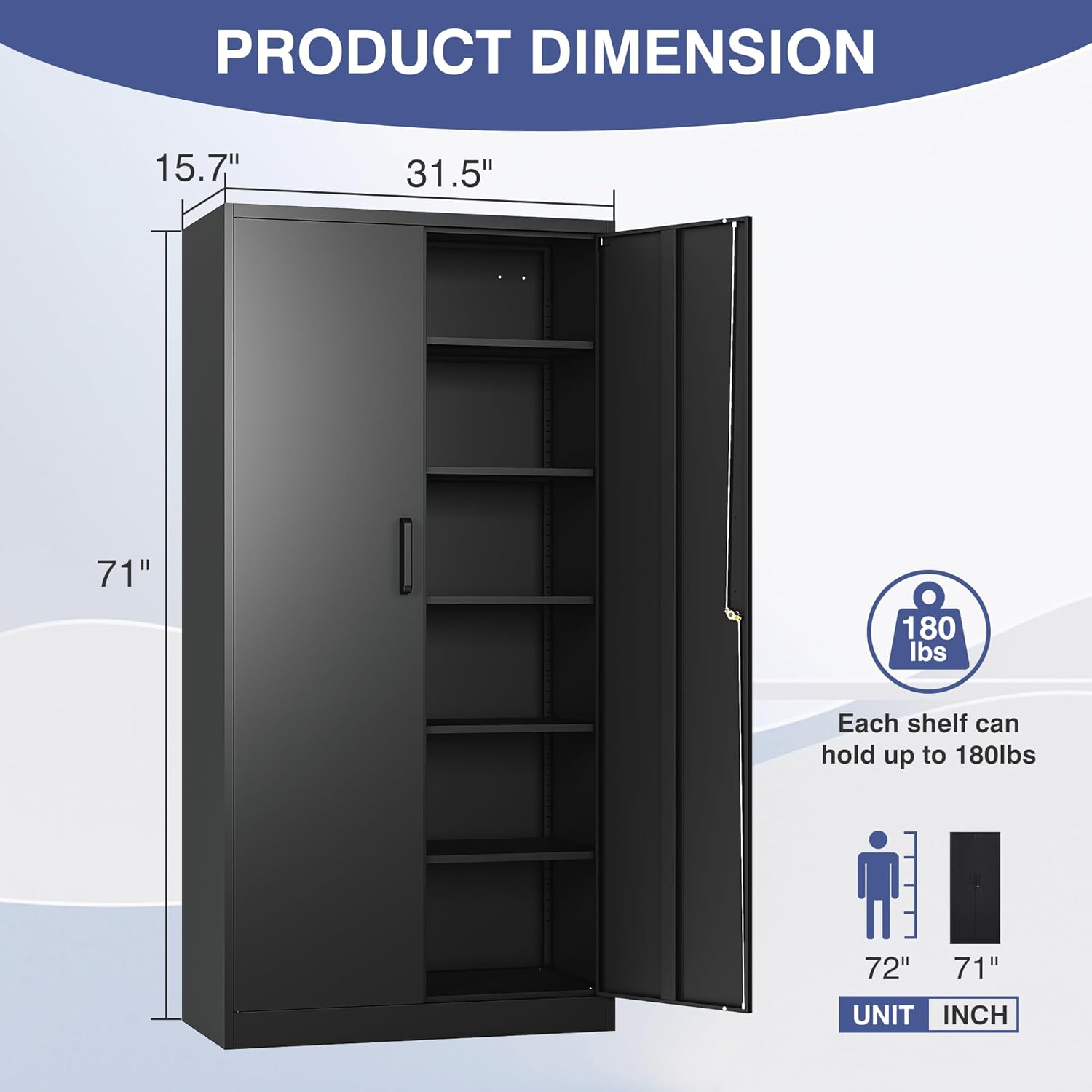 Metal Garage Storage Cabinet,Tall Black Cabinet with Doors and Adjustbale Shelves,Lockable Tool Cabinet for Garage,Basement,Home Office