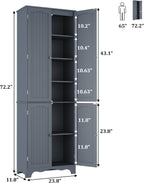Function Home Tall Pantry Cabinet, Freestanding Storage Cabinet, Wooden Kitchen Pantry with 4 Doors and 5 Shelves, 72" Floor Cabinet Organizer for Kitchen Living Room Bathroom, Grey