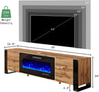 AMERLIFE Fireplace TV Stand with 36" Fireplace, 70" Modern Entertainment Center with High Gloss Doors & LED Lights, U-Shaped Legs TV Console Cabinet for TVs Up to 80", Rustic Oak