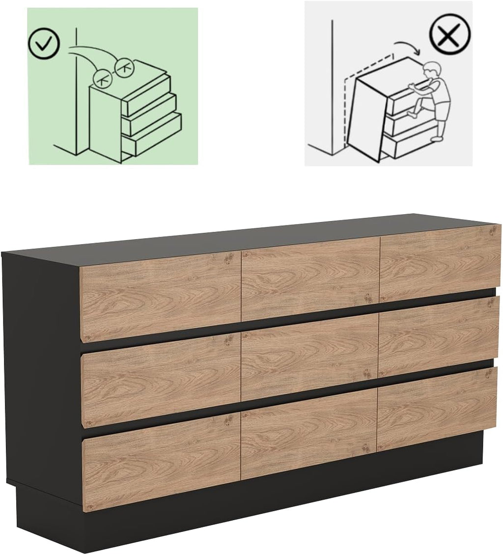 Modern Dresser for Bedroom, Closet Organizers and Storage with 9 Drawers .63''Large Storage Organizer for Living Room, Bedroom, Oak