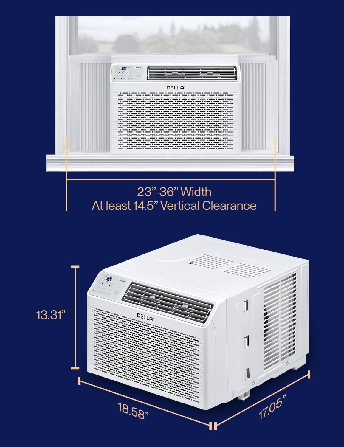 DELLA 8000 BTU Energy Saving Window Air Conditioner, Work with Alexa, Cools Up to 350 Sq. Ft, GEO Location, AC Unit with WIFI Smart Controls, Remote, Dehumidifier, Fan, Reusable Filter, Easy Install