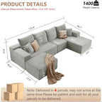 135.4" Modular Sectional Sofa with Ottoman, Modern Corduroy Cloud Couch with Deep Seat, Boneless Couch Upholstered 4-Seater U-Shaped Sofa for Living Room, No Assembly (Grey, Right-Facing Chaise)