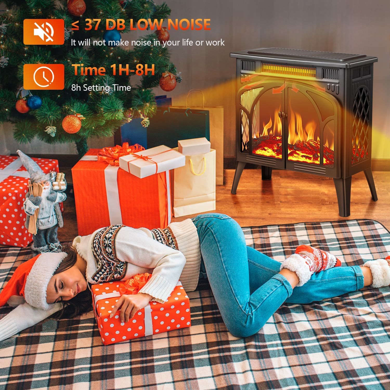 R.W.FLAME Electric Fireplace Heater 25" with Remote Control, Cathedral Stylish, Different Flame Effects and Log Set Colors, Adjustable Brightness and Heating Mode, Overheating Safe Design