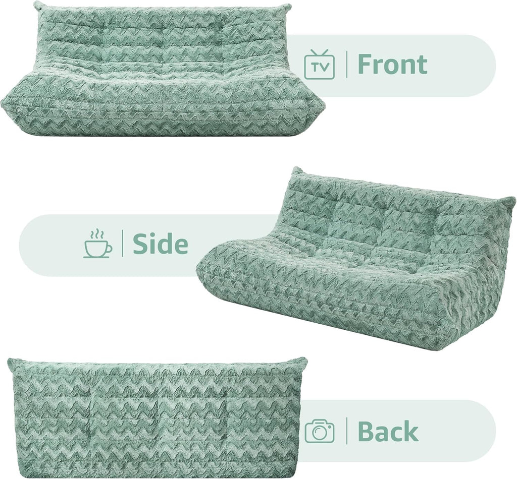Bean Bag Chairs for Adults Giant Bean Bag Chair Memory Foam BeanBag Chair Bean Bag Sofa with Filler Faux Fur Fireside Beanbags Lazy Sofa for Living Room Bedroom Office (Green Chevron, 3-Seater)