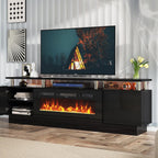 oneinmil 2 Tier TV Console Stand with 36" Electric Fireplace, LED Light Entertainment Center for TVs Up to 80" for The Living Room, 70", Black