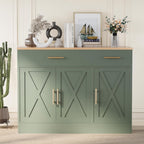 Shintenchi Modern Farmhouse Sideboard Buffet Cabinet with Storage with 3 Doors,42" Barn Doors Buffet Cabinet with Storage, Wood Coffee Bar Cabinets with Adjustable Shelf for Kitchen Living Room,Green