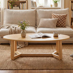 Giantex Oval Coffee Table, 46'' Wood Center Table with Thickened Top & Solid Rubber Wood Frame, Low Profile Cocktail Accent Table, Modern Living Room Table, Natural