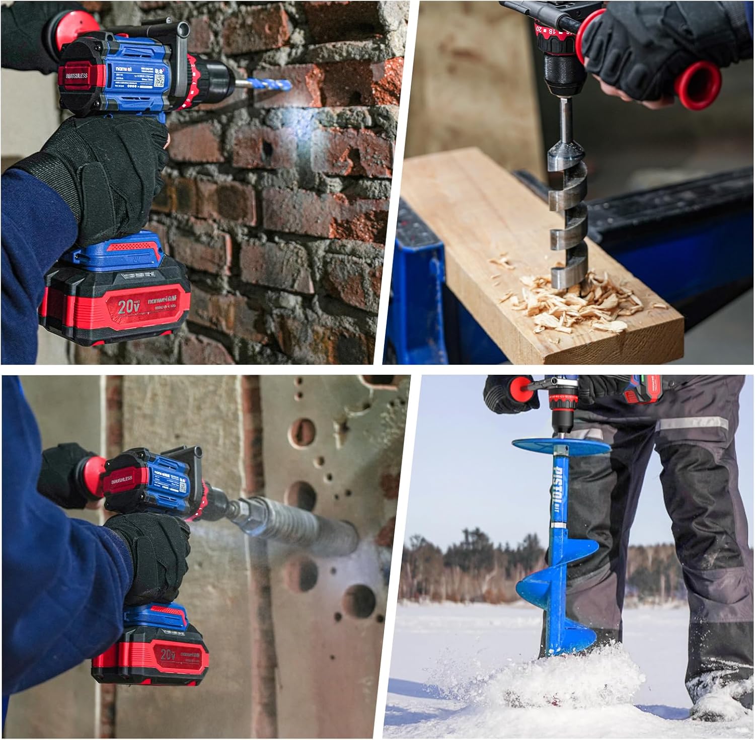 NANWEI Hammer Drill, 1100 in-lbs, 26000BPM, 1/2" Keyless Metal Chuck, 20+1+1 Clutch, 2x4.0Ah Batteries, 20V Brushless Cordless Heavy-duty Impact Drill Kit for Drilling concrete,Brick Wall, Metal, Wood