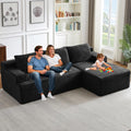 96" Cloud Sectional Sofa, Boneless Couch for Living Room, Modular Sectional Sofa with Deep Seat, Fluffy Comfy Corduroy Couch with L-Shaped Chaise, No Assembly Required (Black, Right Facing)