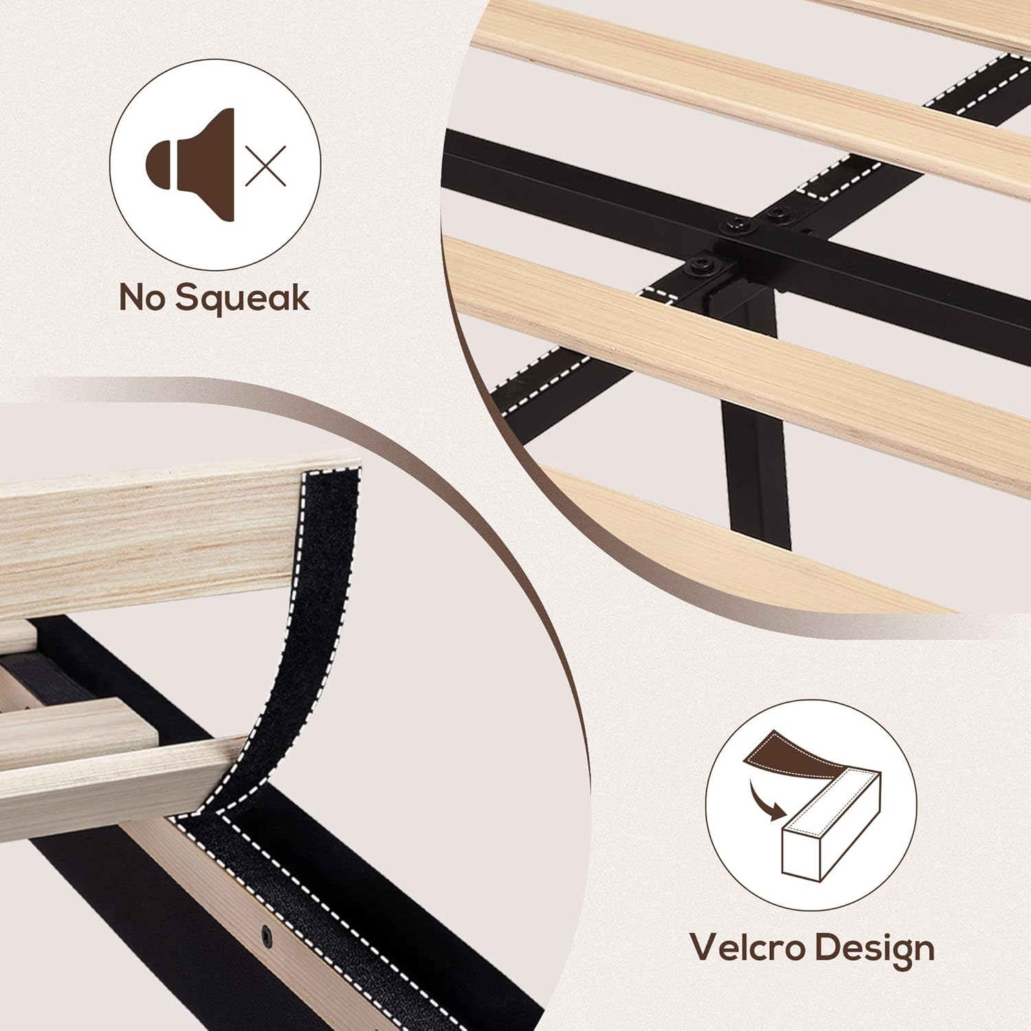 WEEWAY King Bed Frame Platform Bed with Velvet Upholstered Headboard and Wooden Slats Support, Heavy Duty Mattress Foundation, No Box Spring Needed, Easy Assembly, Black
