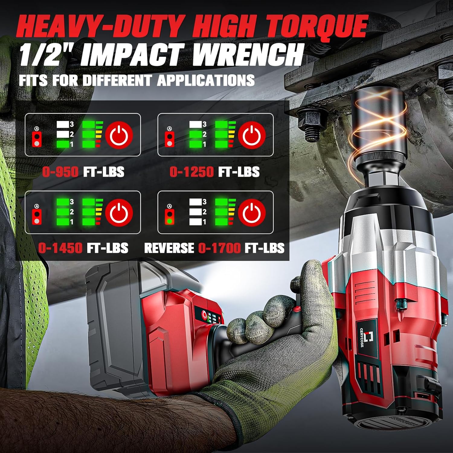 Cordless Impact Wrench 1/2 inch Compatible with Milwaukee 18V Battery: 1700FT-LBS High Torque Impact Wrench Heavy Duty Tool - Brushless Electric Impact Gun Includes LED Work Light - Bare Tool Only