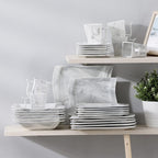 MALACASA Plates and Bowls Sets, 30 Piece Porcelain Dinnerware Sets for 6, Square Dinnerware Set with Dinner Plate, Dessert Plate, Soup Plate, Cup and Saucer, Modern Dish Set, Marble Grey, Series Flora
