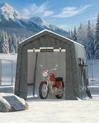 6x8FT Carport, Heavy Duty Motorcycle Shed with Waterproof PE Tarp, Portable Outdoor Storage Shed for Bikes and Firewood, All-Weather Car Shelter with Roll-Up Zipper Door, 6x8FT, Khaki