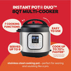Instant Pot Duo 7-in-1 Electric Pressure Cooker, Slow Cooker, Rice Cooker, Steamer, Sauté, Yogurt Maker, Warmer & Sterilizer, Includes App with Over 800 Recipes, Stainless Steel, 8 Quart