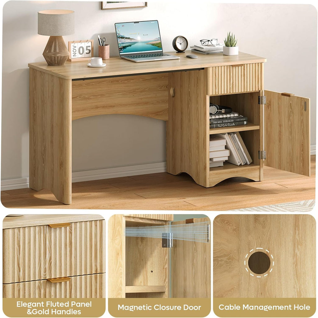 Bestier 47 inch Computer Desk with Drawer, Office Desk with File Cabinet, Modern Executive Desk Adjustable Shelves for Home Office Bedroom Study, Natual Oak