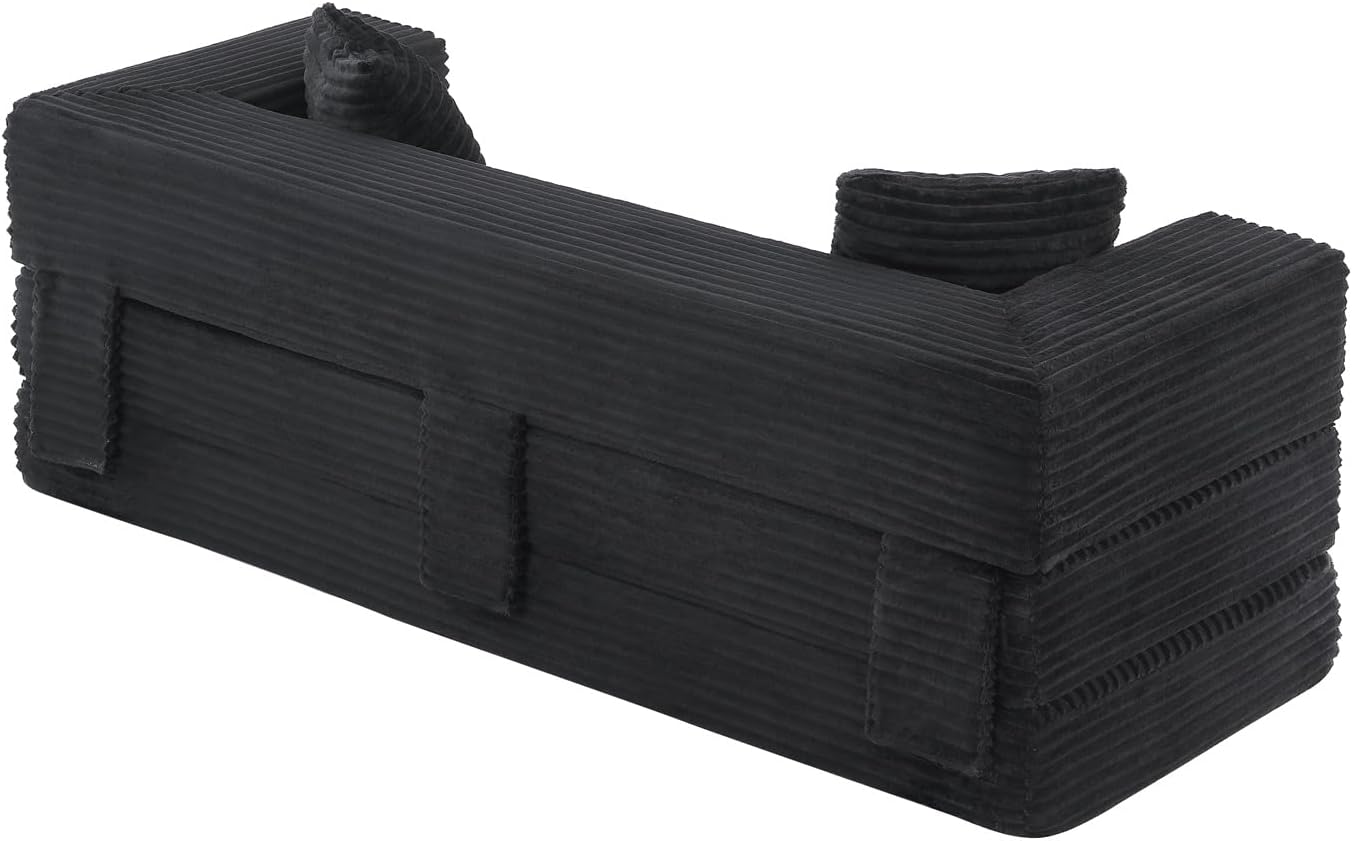 80 Inch Convertible Sofa Bed, Oversized Boneless Couch with High Arms, Deep Seat Corduroy Sleeper Sofa, Folding Floor Couch with Side Pockets, No Assembly Cloud Lounge for Living Room (Dark Grey)