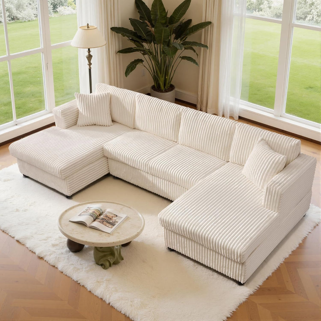 123" U-Shaped Modular sectional Sofa, Two L-Shape Chaise with 2 Cloud Couch sectional with Two Pillows, couches for Living Room (Beige)