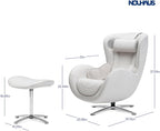 Nouhaus Classic Massage Chair with Ottoman. White Leather Lounge Chair, with Percussive & Shiatsu Chair Massager, Bluetooth Speaker and Recliner. Cozy Bedroom Chair with Spot and Full Body Massager