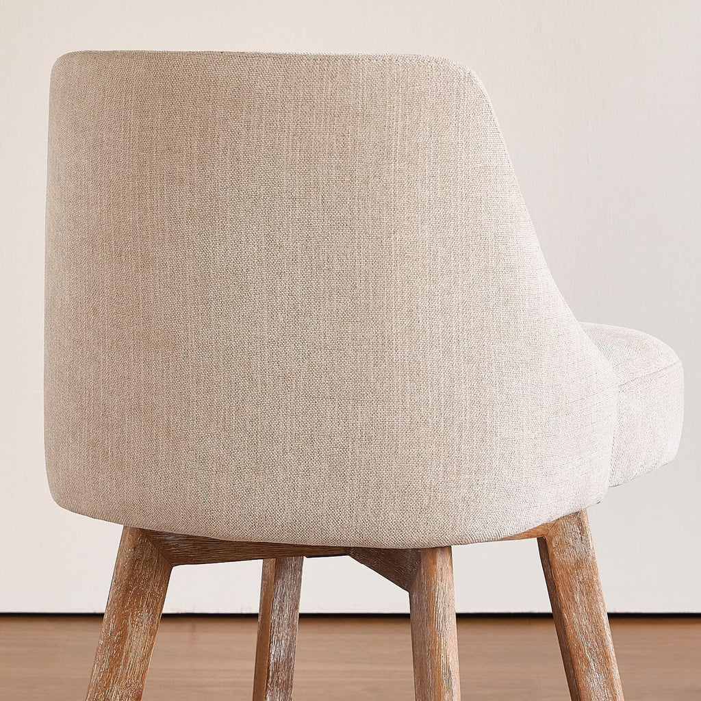 Counter Height Bar Stools,Sand-Colored Linen Comfort Fabric Bar Stool Set of 3 .360° Swivel Counter Height Stools Solid Wood Legs,27'' Barstools with Contoured Backrest
