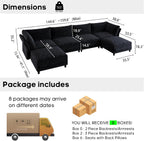 159" Oversized Cloud Couch Sectional with Storage, Extra Wide Deep Modular Sectional Sofa for Living Room with Adjustable Arms, High Back, U Shaped, 6 Seater, Dark Grey Chenille | Extra Large Seat, Thick Plush Cushion, FSC Certified Fabric