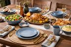 GBHOME Dinnerware Sets with Double Bowls for 6, 24 Pieces Stoneware Plates and Bowls Set, Scratch Resistant Ceramic Dishes Set, Dishwasher & Microwave Safe-Alaskan Blue