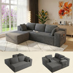Gizoon 105" Oversized Floor Sofa Sectional, L Shaped Modular Cloud Couch with Chaise, Deep Seat Corduroy Memory Foam Boneless Couch for Living Room, No Assembly (Grey, Left Facing Chaise)