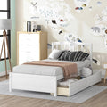 Harper & Bright Designs Twin Storage Bed Frame, Wood Platform Bed with Two Drawers and Headboard, White
