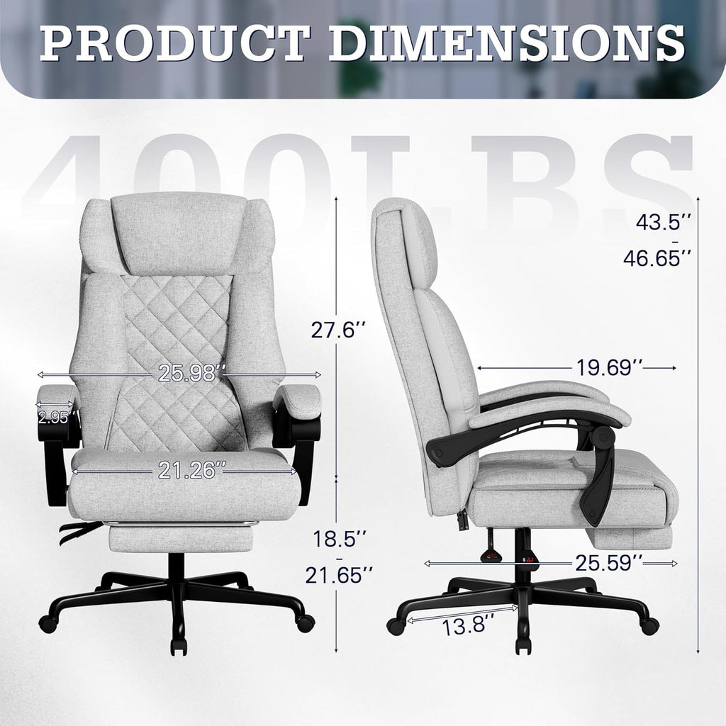 Furmax Massage Office Chair with Foot Rest 6 Points Vibration 400LBS Big and Tall Office Chair for Heavy People High Back Reclining Executive Computer Chair for Home Office Desk (Grey)