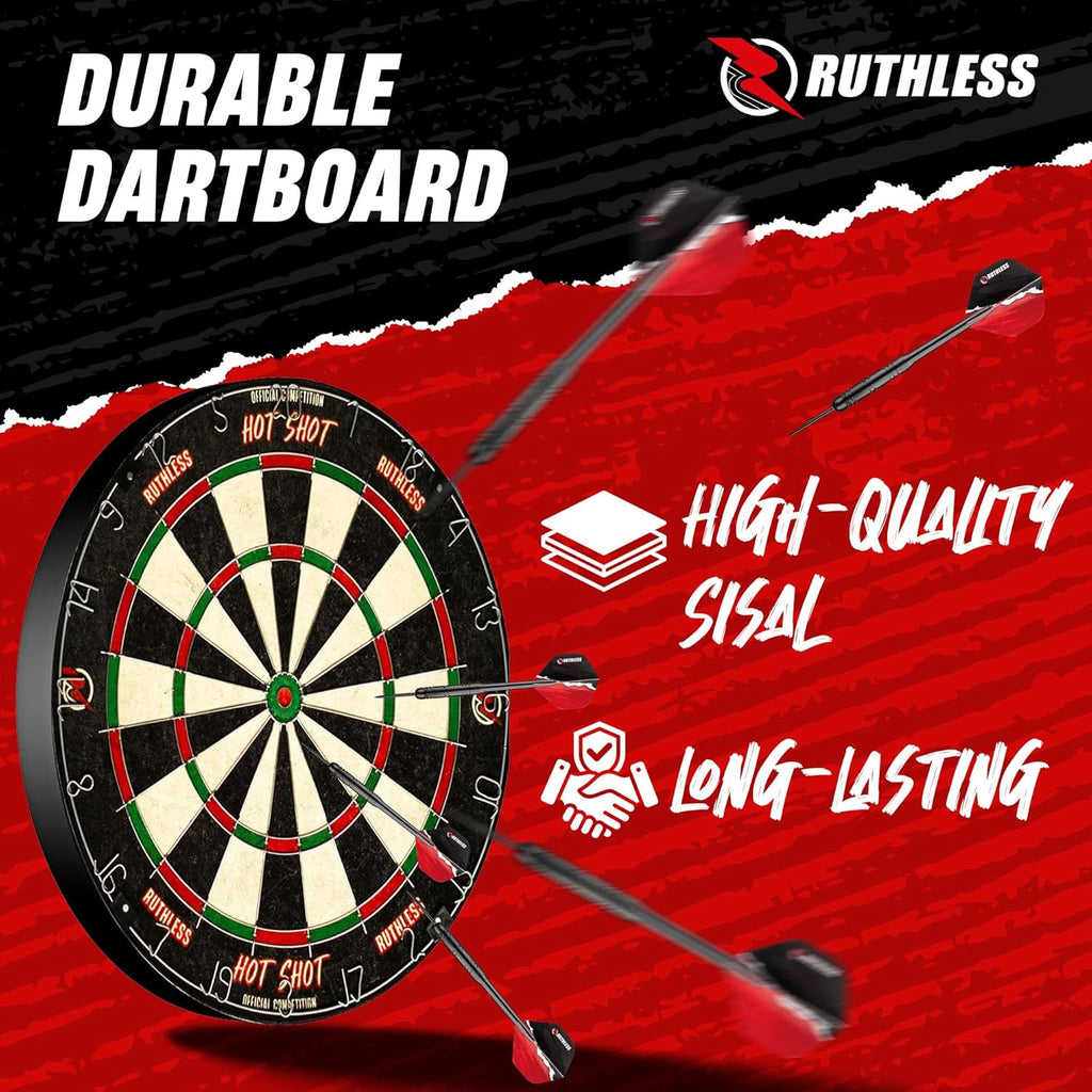 Ruthless Home Darts Centre with or Without LED Light Options | Home Dart Board Centre Including Cabinet, Dartboard and 2 Sets of Darts.