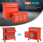 8-Drawer Rolling Tool Chest with Wheels, 2-in-1 Detachable Tool Box with Drawers and Large Cabinet, Rolling Tool Chest Storage Cabinet with Lockable for Warehouse, Garage, Workshop Red