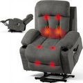 Lift Chair for Elderly with 8 Vibration Points Massage and Heat, Power Electric Recliner Featuring Cup Holders Side Pockets & USB Charge Port for Living Room, Gray