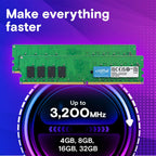 Crucial 16GB DDR4 RAM, 3200MHz (PC4-25600) CL22 Desktop Memory, UDIMM 288-Pin, Downclockable to 2933/2666MHz, Compatible with Intel and AMD Ryzen - CT16G4DFRA32A