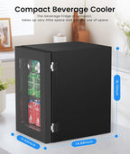 Kismile 18L Beverage Refrigerator Cooler, 24Can Mini Fridge with Glass Door, Quiet Compressor, Countertop Small Fridge with 40-61℉ Digital Electronic Temperature Control, LED Lgiht for Home and Bar