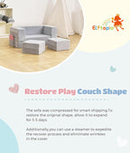 Elftopia Modular Kids Sofa,Toddler Couch Foam Armchair for Kids, Children Convertible Plush Sofa Play Set,Fold Out SofaBed(Grey)