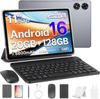 Android 16 Tablet with Keyboard, 11 Inch Tablet with Octa-Core & Gemini AI, 20GB RAM+128GB ROM (1TB Expandable), 13MP+8MP Dual Camera, 8800mAh, Wi-Fi 6, Widevine L1, 2-in-1 with Mouse & Stylus (Gray)
