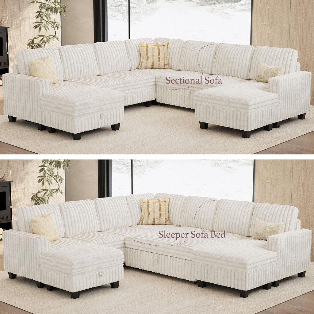 Belffin Oversized Sofa Bed Modular Sectional Sleeper Sofa with Pull Out Bed L Shaped Couch with Storage Chaise Beige Couch