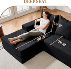 108'' Modular Sectional Couch, Modern 3-Seater Boneless Cloud Sleeper Sofa, L-Shaped Convertible Sectional with Non-Slip Bottom, No Assembly Required, Black