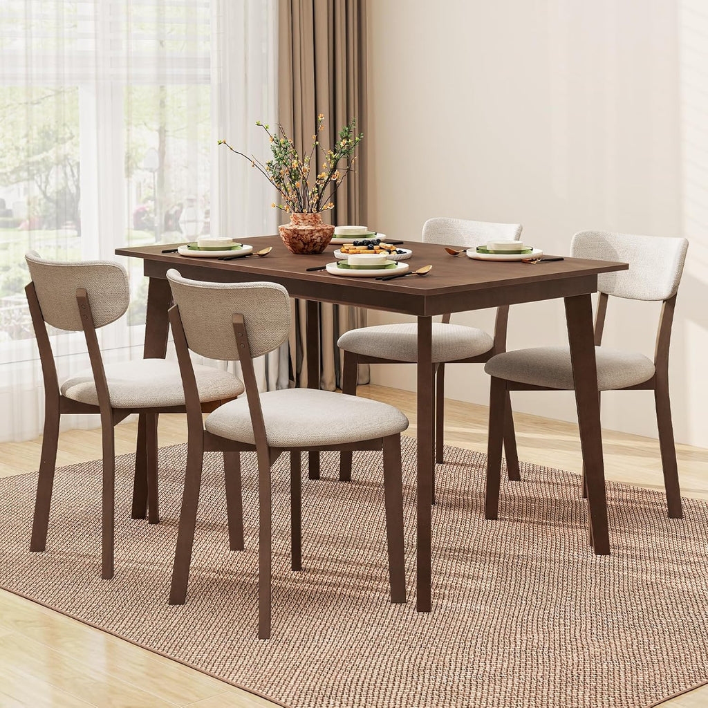 Giantex Dining Table for 4, 48" Rectangular Wooden Kitchen Table with Solid Rubber Wood Legs, Mid Century Modern Dinner Table for Dinette, Living Room, Home Office (Walnut)