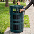 Alpine 40 Gallon Commercial Outdoor Trash Can with Lid, Weather Resistant, Locking Steel Waste Receptacle with Pull-Out Liner, Heavy Duty Galvanized Garbage Bin for Parks, Schools, City Streets- Green