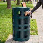 Alpine 40 Gallon Commercial Outdoor Trash Can with Lid, Weather Resistant, Locking Steel Waste Receptacle with Pull-Out Liner, Heavy Duty Galvanized Garbage Bin for Parks, Schools, City Streets- Green
