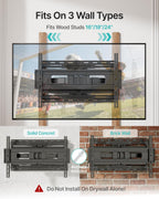 Pegzone Full Motion TV Wall Mount for 37-90 Inch TVs up to 176lbs, 25.4" Extension, Swivel Heavy Duty TV Bracket, Sliding Dual Arms for Off-Center Studs, Fits 16"/ 18" /24" Wood Studs, VESA 600x400