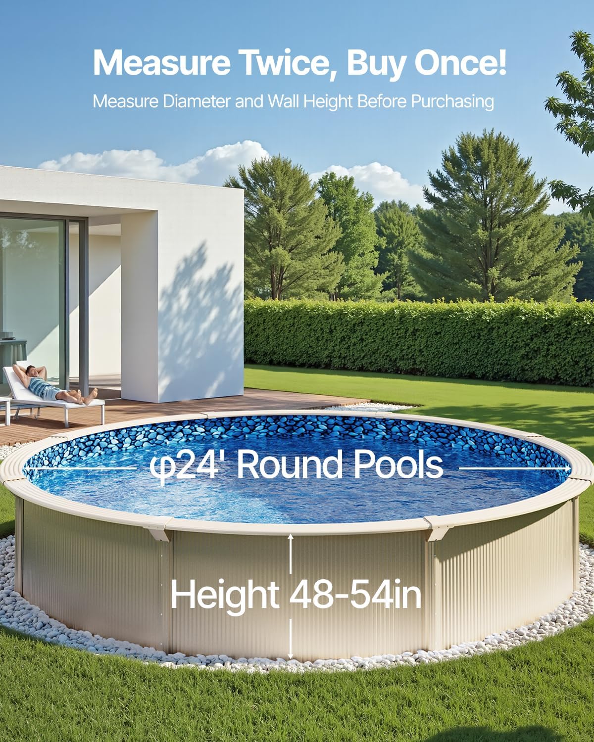 VEVOR 24-ft Round Above Ground Pool Liner  Overlap Pool Liners  Standard Gauge Vinyl  48-to-54inch Wall Height  Designed for Steel Sided Above-Ground Swimming Pools
