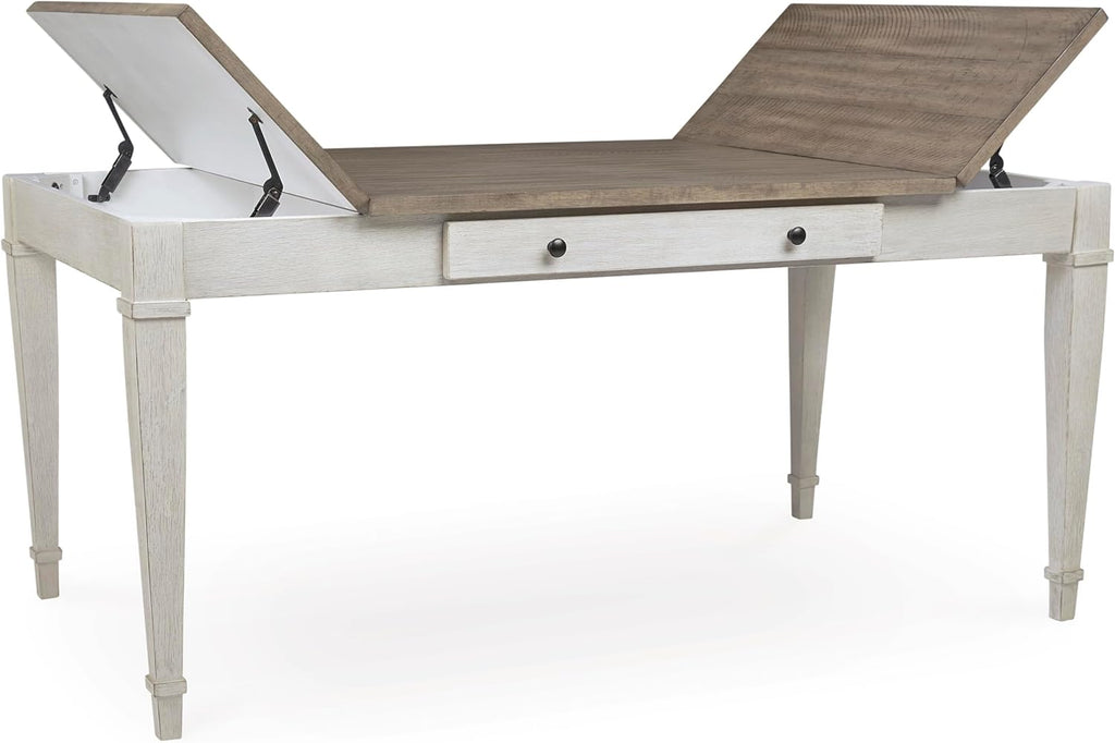 Signature Design by Ashley Skempton Farmhouse Rectangular Dining Room Table with Storage, White & Light Brown
