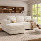 106" Cloud Modular Sectional Sofa with Chaise Lounge, No Assembly L Shaped Couch with Iron Frame, Modern Fluffy Corduroy Couches for Living Room, Bedroom, Office, Left Facing Chaise, White