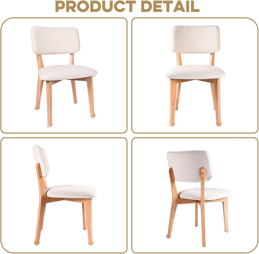 Wooden Dining Chairs Set of 4, Mid Century Modern Kitchen Chairs with Fabric Upholstered and Curved Backrest for Dining Room, Restaurant/Cafe, 300LBS Capacity, Natural