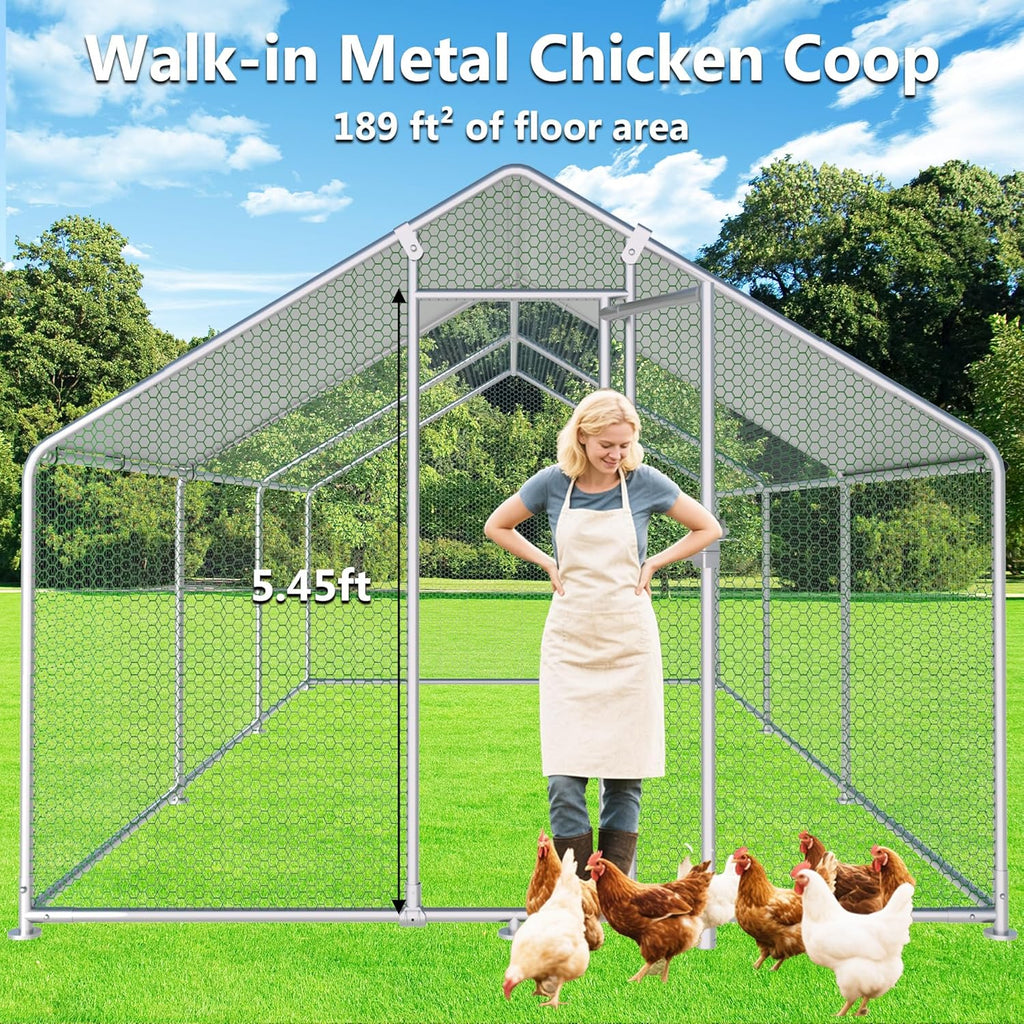 HITTITE Large Metal Chicken Coop with Run  19.19 x 9.84 x 6.56 ft Walk in Poultry Cage Chicken Run Pen  Outdoor Chicken Runs for Yard with Waterproof & Anti-UV Cover