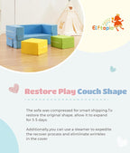 Elftopia Modular Kids Sofa,Toddler Couch Foam Armchair for Kids,Children Convertible Plush Sofa Play Set,Fold Out SofaBed(Dynami Color)