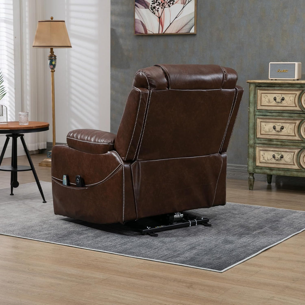 Oversized Power Lift Recliner Chair 400 LBS for Big and Tall Elderly, 26" Extra Wide Zero Gravity Electirc Recliner Chair with Massage and Heating, Leather Home Theater Seat, Brown