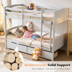 AMERLIFE Twin Over Twin Bunk Bed with Storage Drawers, Solid Rubberwood 2-in-1 Convertible Loft Beds with Ladders, Modern Detachable Bed Frame for Kids and Teens Bedroom, Grey